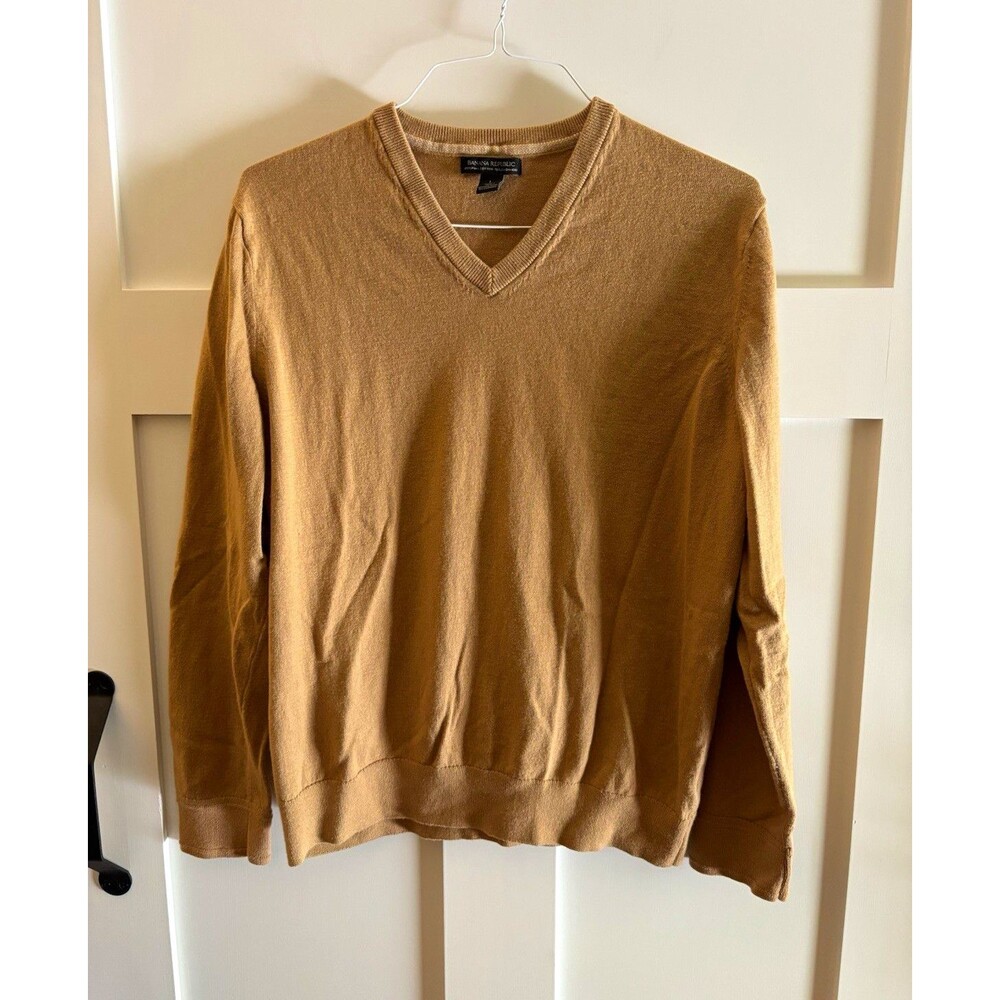 Banana Republic Mens Large Pima Cotton Cashmere V Neck Sweater Carmel Pullover
